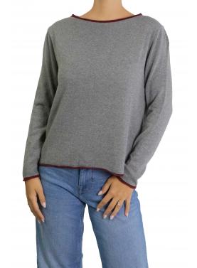 Maglioncino in misto cashmere tinta unita con bordi a contrasto di colore 